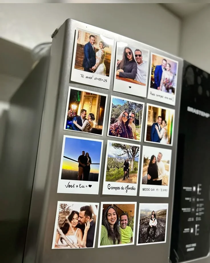 Fotoimanes estilo Polaroid en refrigeradora